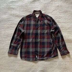 Weatherproof Vintage Red Black Gray Plaid Flannel Button Up Shirt Mens XL